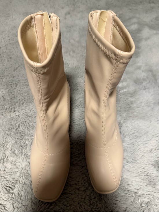 Shoes - Nude Square Toe Stretch Ankle Boots Rhinestone Zipper EU 38